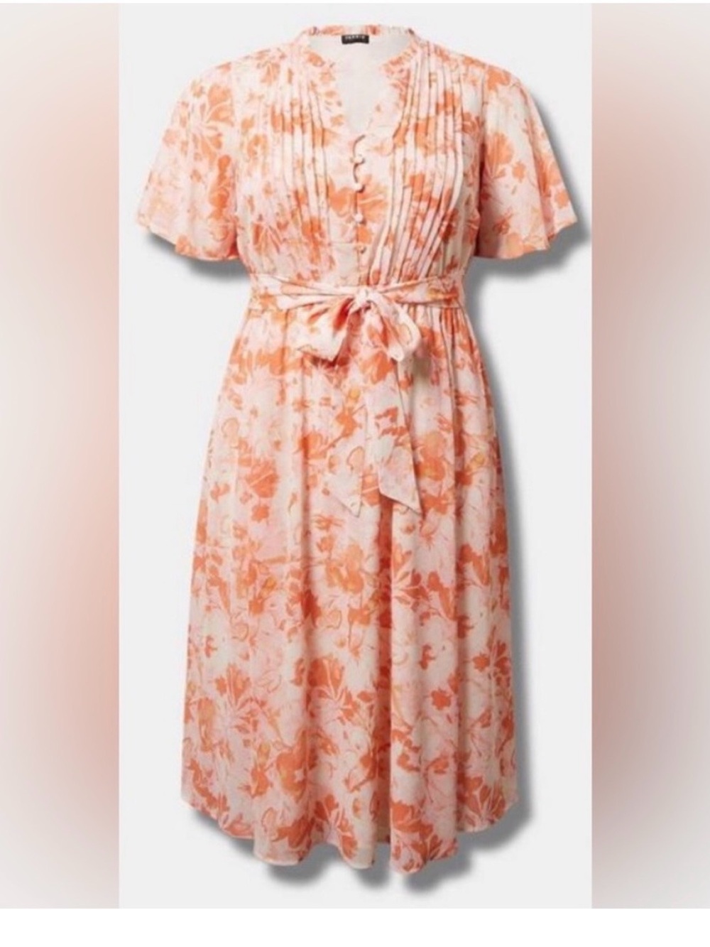 Torrid Midi Chiffon Ruffle Neck Pintuck Dress 1X